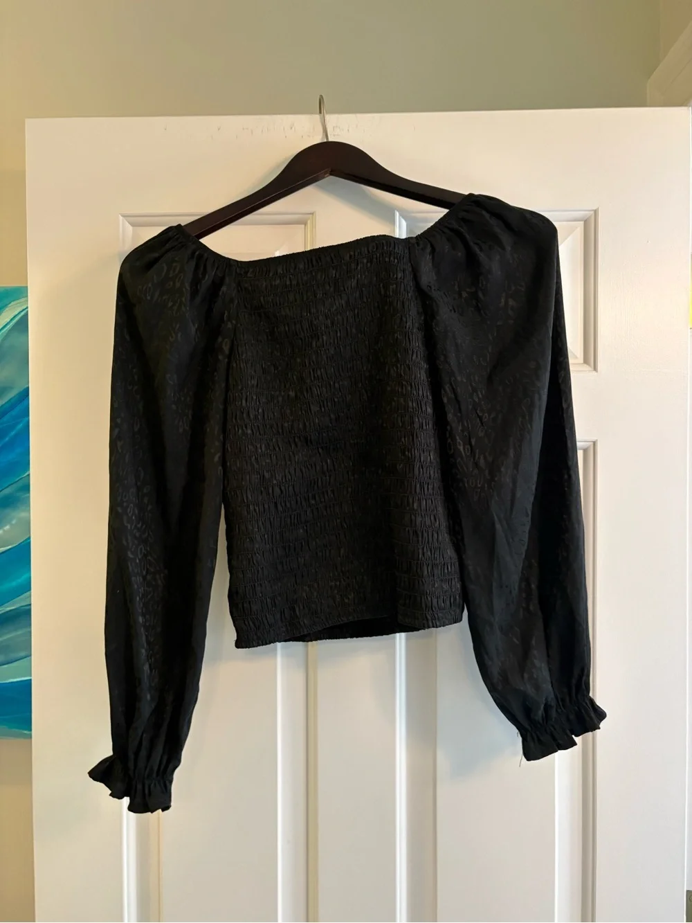 art class Black Smocked Crop Top with Puff Sleeves